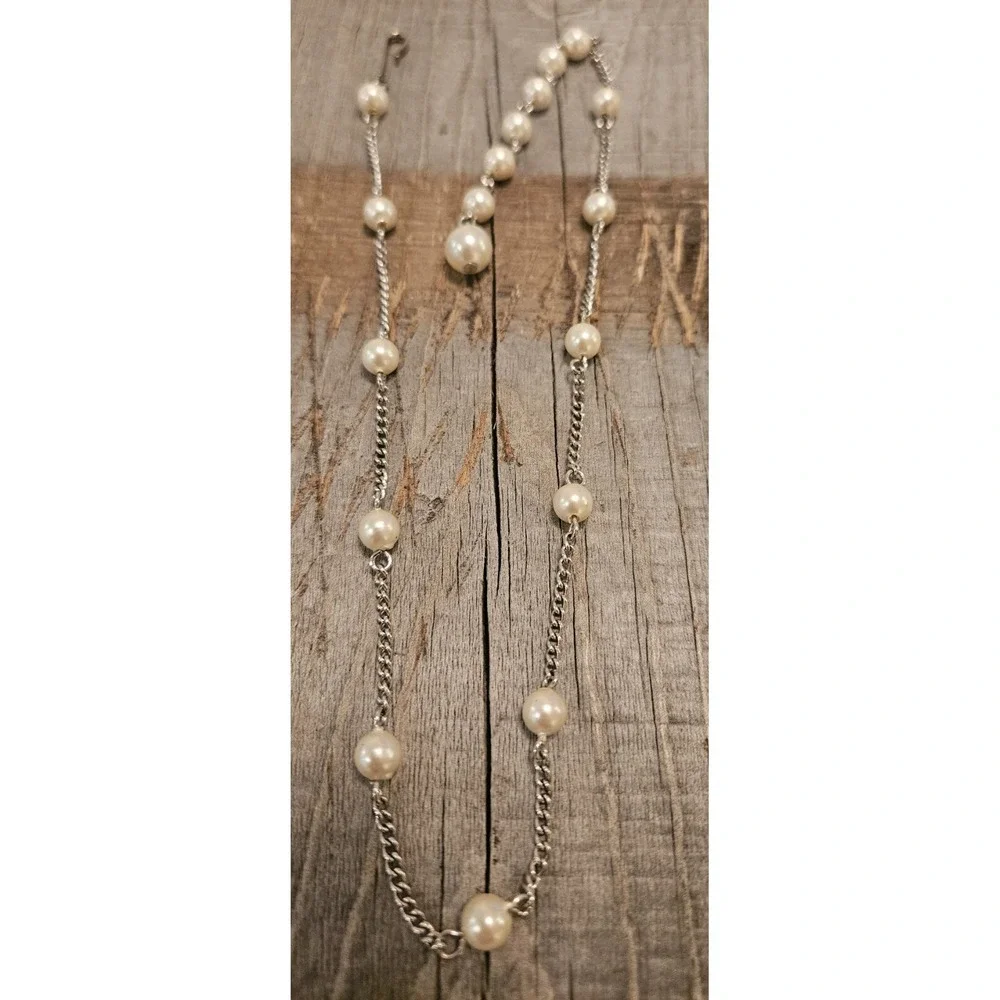 VINTAGE‎ CORO SILVER AND PEARL CHOKER NECKLACE - ELEGANT!